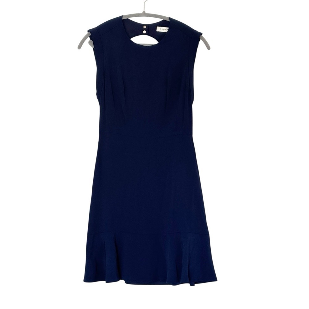 Sandro Navy Blue Ruffle Flutter Hem Sleeveless Mini Short Dress Size 1 cut out - Picture 3 of 13
